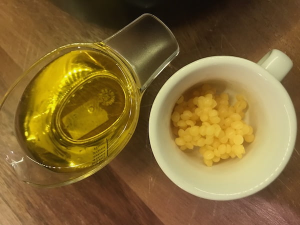 beeswax and oil for the DIY lickable paw balm