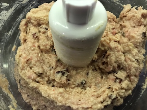 Dog cake ingredients in a food processor