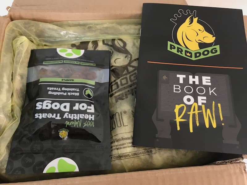 Prodog raw packaging and free treats
